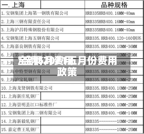 宝钢5月费用/宝钢2021五月份费用政策