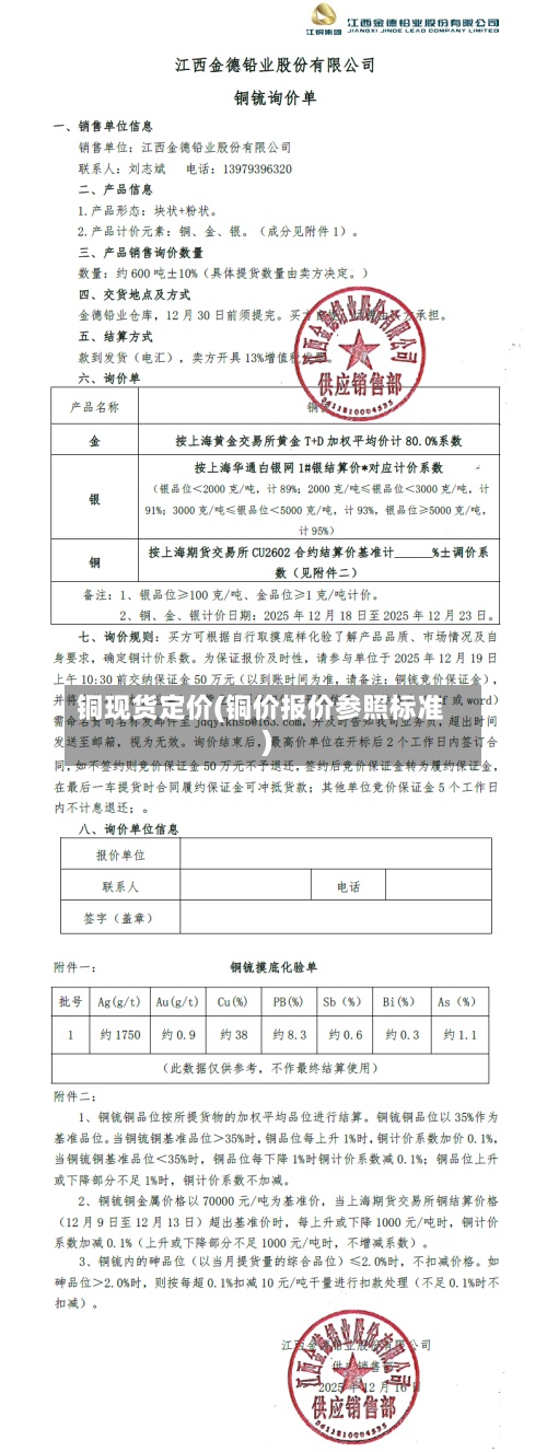 铜现货定价(铜价报价参照标准)