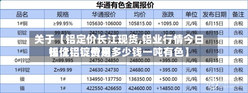 关于【铝定价长江现货,铝业行情今日铝价铝锭费用长江铝锭价是多少钱一吨有色】-第2张图片