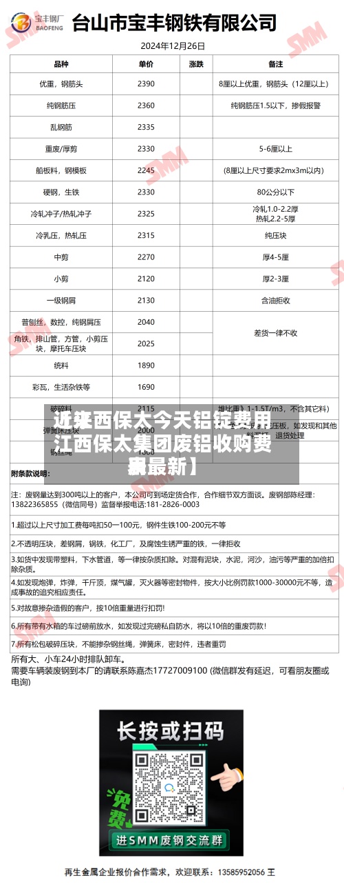 近来【江西保太今天铝锭费用江西保太集团废铝收购费用表最新】-第2张图片