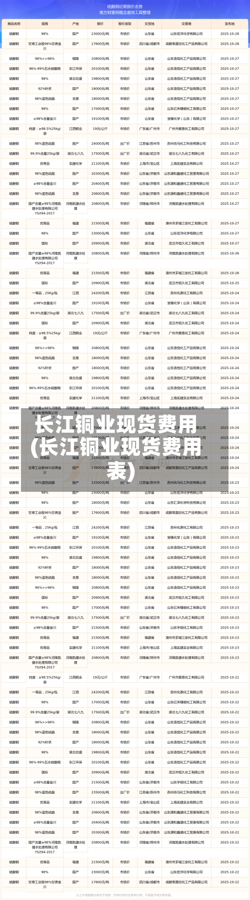 长江铜业现货费用(长江铜业现货费用表)