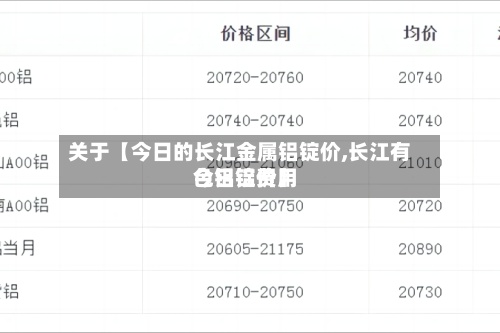 关于【今日的长江金属铝锭价,长江有色铝锭费用今日铝价】